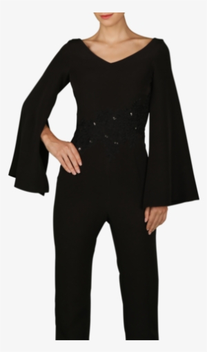 Black Cape Sleeves Jumpsuit - Cape