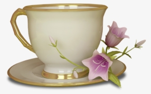 Cream And Gold Tea Cup With Pink Flower Large Transparent - Whatsapp Good Morning Tamil Kavithai