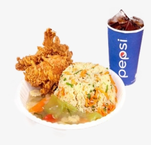 Fried Rice, Mixed Vegetable, 1 Pc Fried Chicken, Soft - Fried Rice With Drinks
