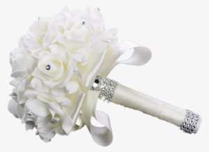 100% Hand-made Silk Rose With Rhinestone For Wedding - Flower Bouquet