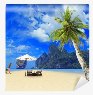 Tropical Beach With Coconut Tree Wall Mural • Pixers®