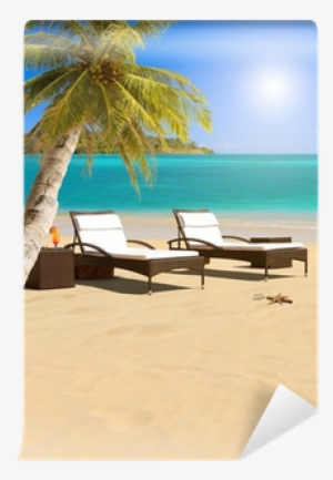 Tropical Beach With Coconut Tree Wall Mural • Pixers®