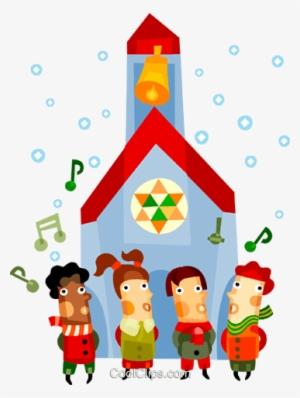 Children Singing Christmas Carols Royalty Free Vector - Church Christmas Clip Art