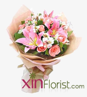 1 Stalk Stargazer & 6 Stalks Roses - Xin Florist & Gifts Centre