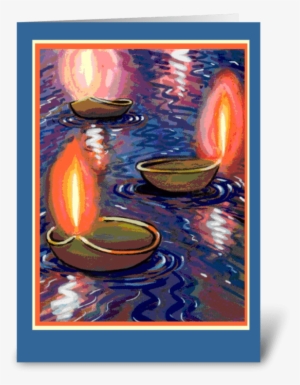 Diwali Floating Candles Greeting Card - Diwali Three Floating Candles, Holiday, India Card
