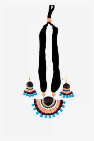 Black Chand Shaped Necklace With Earrings - Illustration