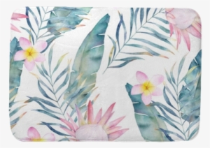 Watercolor African Protea And Tropical Leaves Pattern - Protea Flower