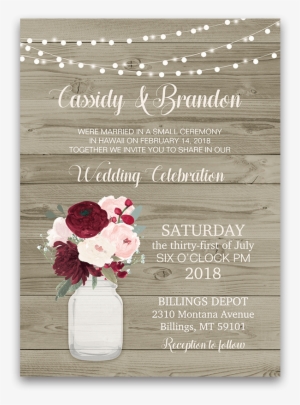 Rustic Wedding Reception Only Invitation Mason Jar - Burgundy And Blush Rustic Wedding