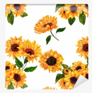 Seamless Pattern With Hand Drawn Watercolor Sunflowers - Sunflowers Drawn
