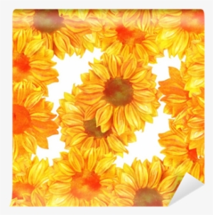 Seamless Pattern With Toned Watercolor Sunflowers Wall - Watercolor Painting