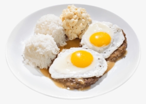 Two Eggs Sunny Side Up On Two Hamburger Patties Smothered - Loco Moco L And L