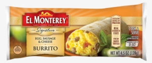 Egg, Sausage & Cheese Frozen Burrito - El Monterey Signature Burrito, Egg, Sausage, Cheese