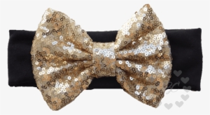 Black Headband With Gold Sequin Bow - Paisley