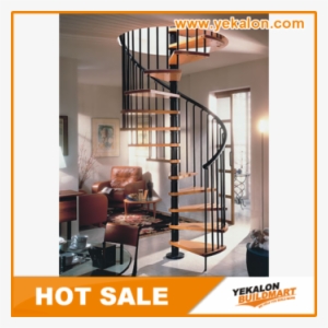 Yekalon Indoor Wood Step Iron Spiral Staircase - Spiral