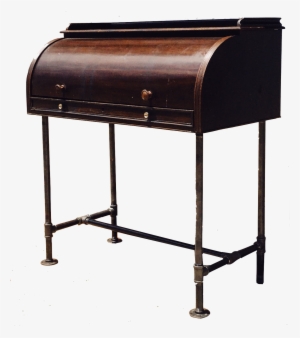 Antique Roll Top Desk On Pipe Legs - Desk
