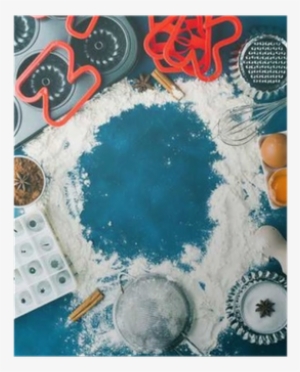 Flour Frame Baking Concept Background On Dark Blue - Flour