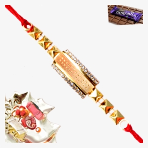 Gold Plateed Rakhi With Diamand - Fair Trade Dairy Milk