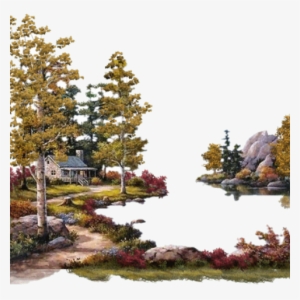 Global Gallery 'lakeside Lodge' By Sung Kim Painting