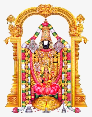Lord Venkateswara With Consorts Lakshmi And Padmavati - Indian Hindi Religious Goddess Maa Laxmi Showering