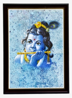 Gold Outlined Wood Framed Baby Krishna F - Krishna