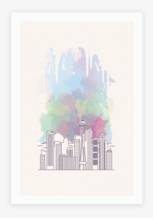Seattle Graphic Watercolor Cityscape Poster - Skyline