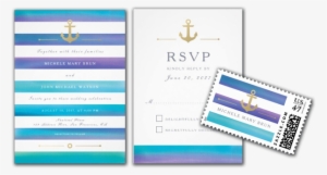 Watercolor Blue Striped Nautical Wedding Invitation - Cross