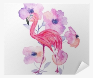 Watercolor Flamingo With Flowers - Watercolor Painting