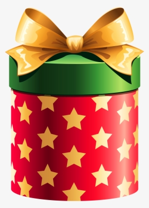 Round Red Gift Box With Gold Stars - Christmas Gift Box Clipart