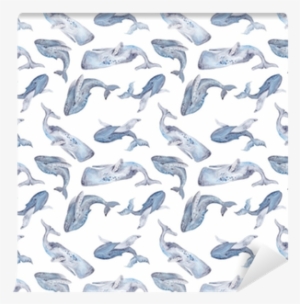 Seamless Texture With Watercolor Whales Wallpaper • - Art Print: Kisika's Watercolor Illustration With Whales
