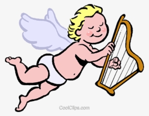 Cupid Playing A Harp Royalty Free Vector Clip Art Illustration - Angels With Harp Cartoon