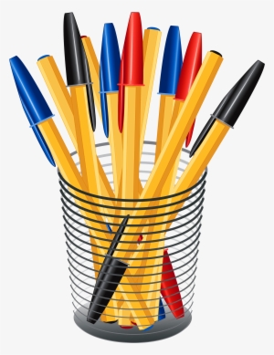 Metal Cup With Pens Png Clip Art - Pens Clipart