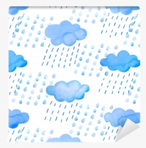 Seamless Pattern With Watercolor Clouds And Rain Wallpaper - Watercolor Painting