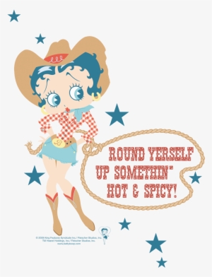 Betty Boop Hot And Spicy Cowgirl Juniors T-shirt - Betty Boop Magnet Bettys Wings O Fire