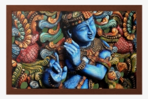 Wooden Statue Of Lord Krishna Framed Poster • Pixers® - Paintings Of Krishna For Living Room