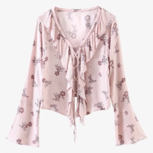 Printed Lace Up Frilly Blouse - Frilly Shirt