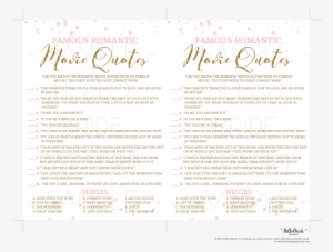 'movie Love Quotes' Bridal Shower Game Hello Bride - Bridal Shower