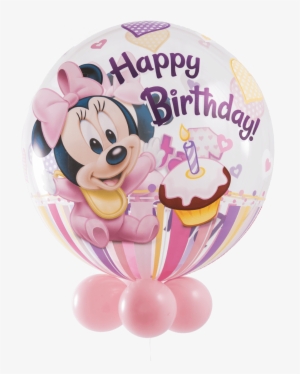 Disney Minnie Mouse Birthday Bubble Balloon Tether - 22" Minnie Mouse 1st Birthday Bubble Balloons - Mylar