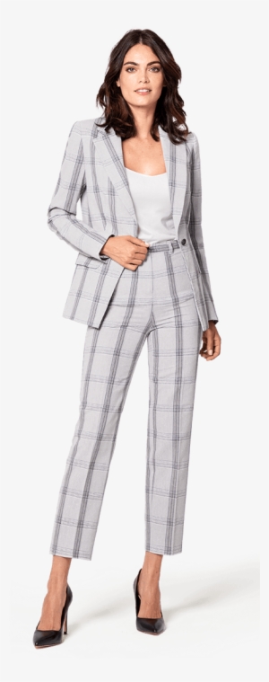 Grey Checked Linen Suit - Suit