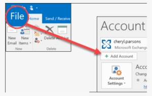 Select File, Then Add Account - Attach Profile Picture In Outlook Email