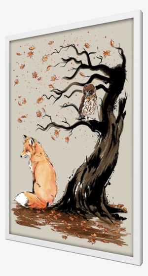 Winds Of Autumn, Fox, Owl, Birds, Animals, Watercolor, - Winds Of Autumn