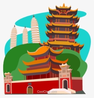 Chinese Temple On Hillside Royalty Free Vector Clip - Chinese Temple Clipart