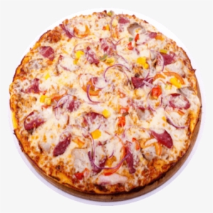 A Pizza With Pepperoni, Mushrooms, Green Peppers, Green - California-style Pizza