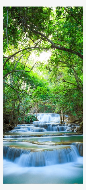 Erawan Waterfalls Door Mural Zen,landscapes & Nature - Waterfall In Thailand Art