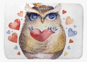 Bath Mats I Love You Lovely Watercolor Illustration - Coruja Aquearela Floral