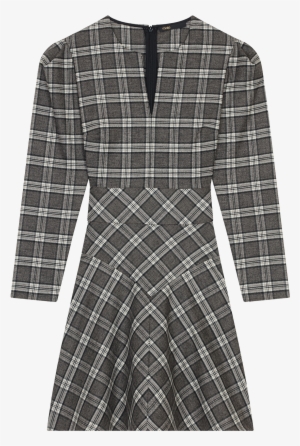 Wool Blend Plaid Dress - Back Dress With Wide Neckline And Lace Detail Sandro