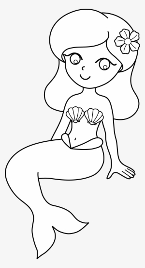Cute Colorable Mermaid Design Free Clip Art - Simple Mermaid Coloring Pages