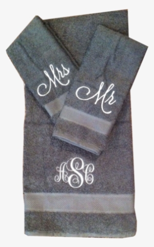 Embroidered Grey Towel Set - Scarf