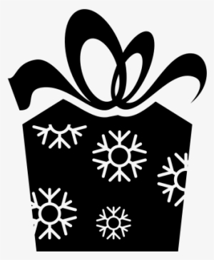 Gift Box With Snow Flakes Designs And Ribbon Vector - Gift Silhouette Png Hd