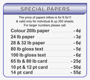 The Pricing Above Is For 2 Basic Sizes Of Paper - White