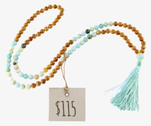 Sacred Yew Wood & Flower Amazonite Mala - Necklace